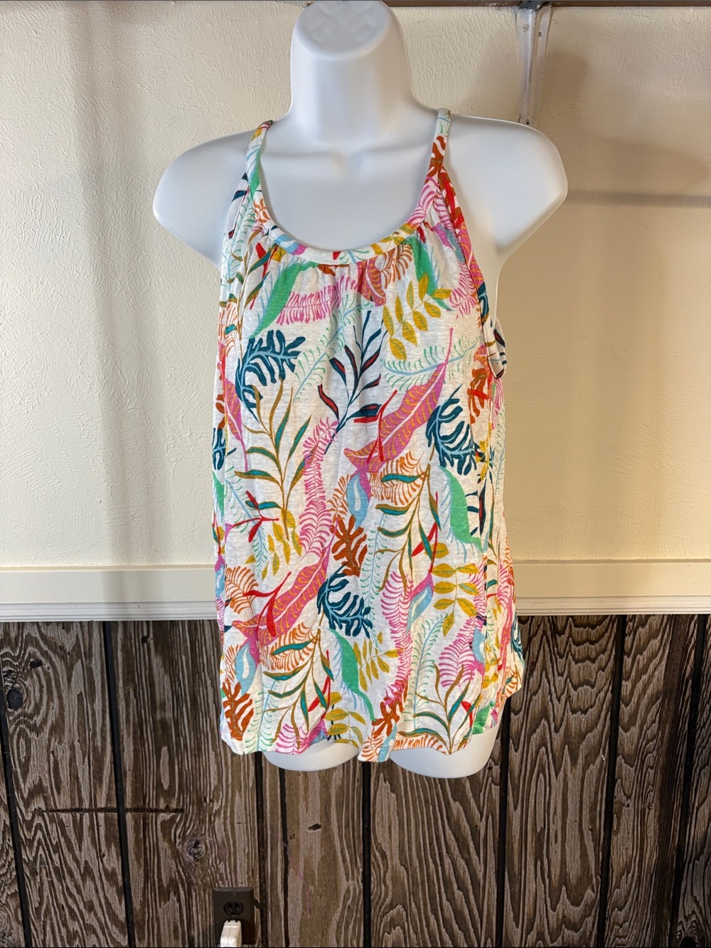 Cynthia Rowley Tropical Leaf Print Racerback Camisole in White Multicolor